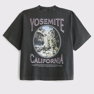 Abercrombie & Fitch Cropped Boxy Yosemite Graphic Tee - Black